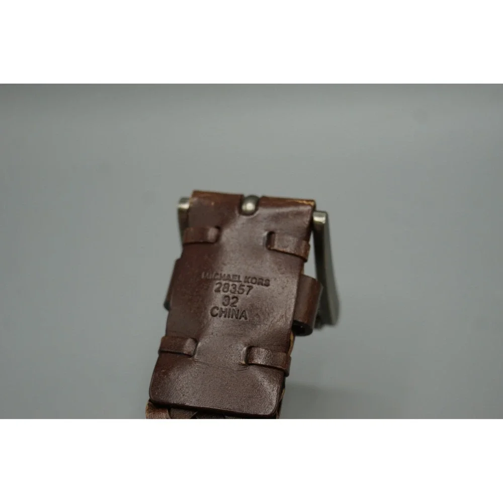 Michael Kors Mens Braided Leather Belt Brown 32 Woven MK Logo‎ 28357